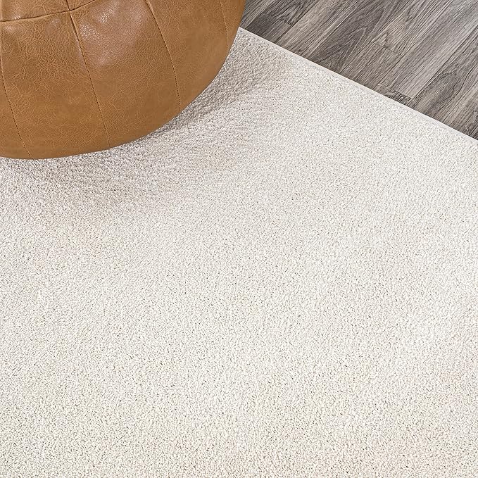JONATHAN Y Haze Solid Low-Pile Cream 8' Round Indoor Area Rug, Coastal,Bohemian,Minimalist,Classic, Easy-Cleaning for Living Room,Bedroom,Kitchen,Pet Friendly,Non-Shedding (SEU100T-8R)