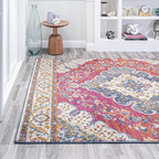 JONATHAN Y Boho Vintage Fuchsia/White Indoor Area Rug, 3x5, Bohemian Flair Medallion, Floral Easy-Cleaning High Traffic for Living Room, Bedroom, Kitchen, Pet-Friendly, Non-Shedding (BMF106C-3)