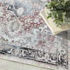 Fame Living Faded Oushak Rug, Turkish Vintage Floral Pastel Large Oversized Area Rugs for Living Room Dining Bedroom Kitchen Bathroom Nursery (848CrNv, 2' x 3')