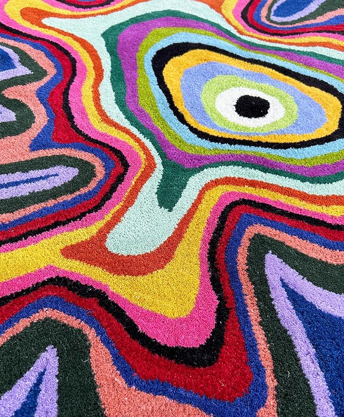 Irregular Shaped Handmade Wool Rug | Modern Colourful Stripe Premium Area Rug Perfect for Home Decor (Multi B, 5x5 ft)
