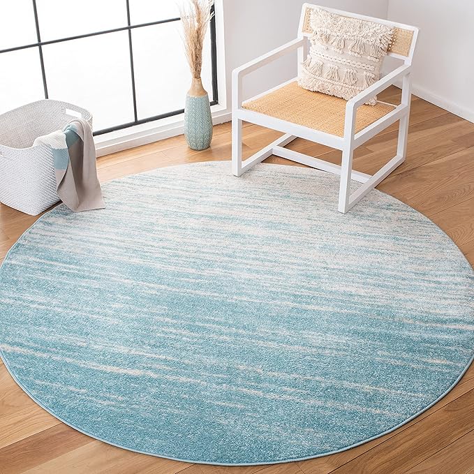 SAFAVIEH Adirondack Collection Area Rug - 5' Round, Aqua & Ivory, Modern Ombre Design, Non Shedding & Easy to Clean, Ideal for Living Room, Bedroom, Office, Dining Space (ADR113J)