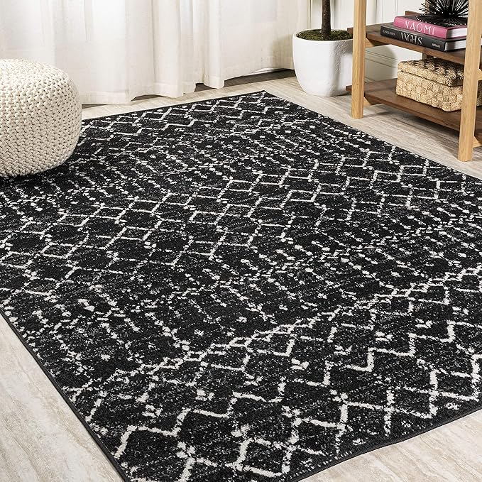 JONATHAN Y Boho Vintage Diamond Black/Ivory Indoor Area Rug 10X13 ft, Moroccan Hype for Living Room, Bedroom, Kitchen, Office, Easy-Cleaning, High Traffic, Pet-Friendly, Non-Shedding (MOH101D-13)