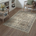 Vintage Area Rug 4x6 Brown Entryway Office Washable Carpet Non Slip Bedroom Indoor Living Room Door Mat Low Pile Traditional Distressed Retro Accent Rug for Dining Room Bathroom Kitchen