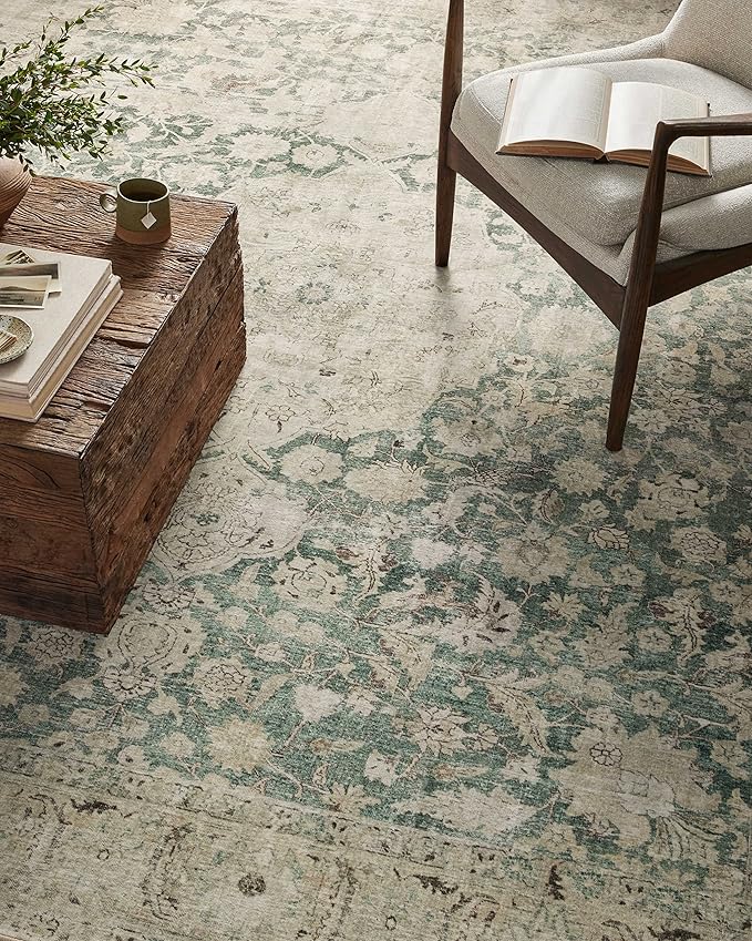 Loloi Magnolia Home by Joanna Gaines Sinclair Collection SIN-05 Jade/Sand 2'-0" x 5'-0", .25" Pile Height, Machine Washable, Accent Rug