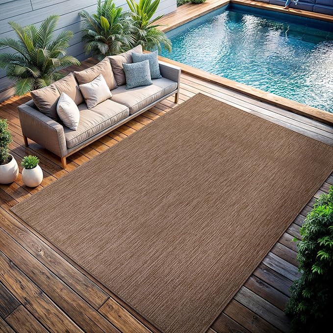 CAMILSON Outdoor Rug 9x12 Modern Area Rugs for Large Indoor and Outdoor Patios and Porches - Waterproof, Washable, Non-Shedding, Easy-to-Clean Outside Carpet (9 x 12, Solid - Jute)