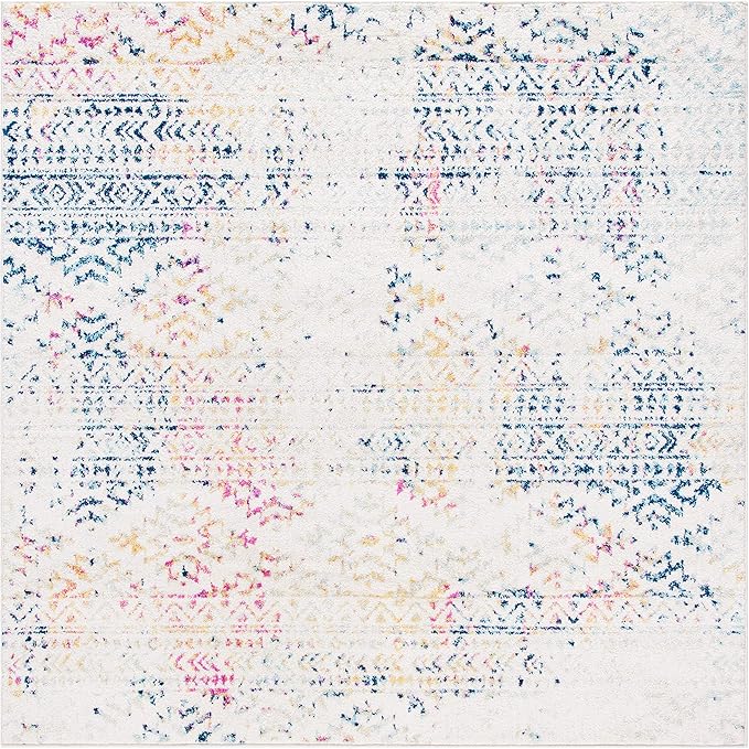 SAFAVIEH Tulum Collection Area Rug - 11' Square, Ivory & Blue, Moroccan Boho Tribal Design, Non-Shedding & Easy to Clean, Ideal for Living Room, Bedroom, Dining Space (TUL272C)