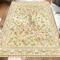 5x7 Area Rugs for Living Room, Machine Washable Non-Slip Carpet, Boho Floral Low Pile Throw Rugs for Bedroom, Dining Room, Office, Nursery, Vintage Home Decor（Beige）