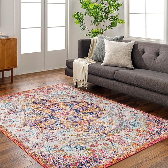 Livabliss Area Rugs - 8x10 Odelia Vintage Boho Beige Mustard Gray Area Rug for Living Room Bedroom - Floral Medallion Stain Resistant Carpet for Kitchen, Nursery, Office (7'10" x 10'3")