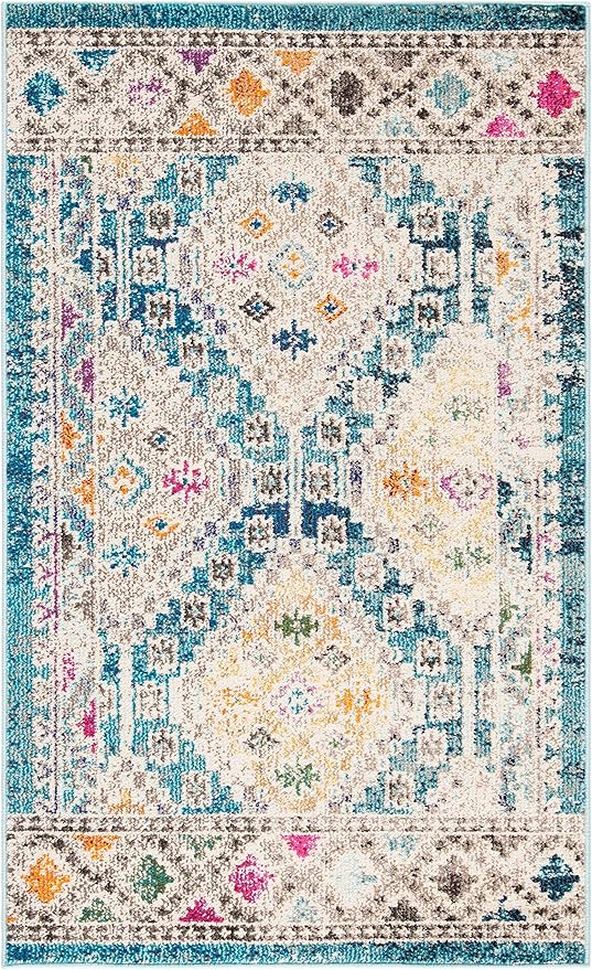 SAFAVIEH Madison Collection Accent Rug - 2'2" x 4', Dark Blue & Yellow, Boho Distressed Design, Non-Shedding & Easy Care, Ideal for High Traffic Areas in Entryway, Living Room, Bedroom (MAD418N)