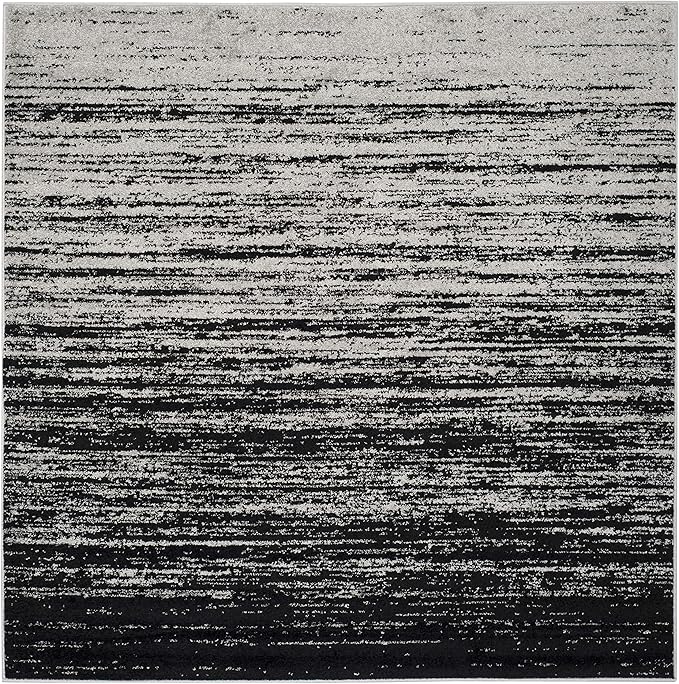 SAFAVIEH Adirondack Collection Area Rug - 6' Square, Silver & Black, Modern Ombre Design, Non Shedding & Easy to Clean, Ideal for Living Room, Bedroom, Office, Dining Space (ADR113A)
