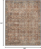 9x12 Area Rug Machine Washable Boho Rug for Living Room,Ultra-Thin Low Pile Carpet,Lightweight Indoor Printed Rug,Non Slip Floral Area Rug for Bedroom, Dining Room, Home Office,Terracotta/Indigo
