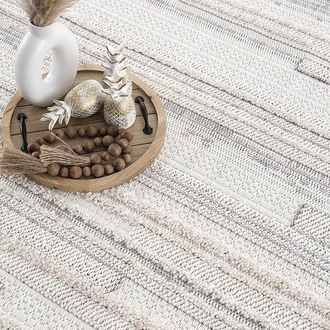 Hauteloom Dishman Living Room, Bedroom Area Rug - Farmhouse - Cream, Light Gray - 18" x 18" Sample