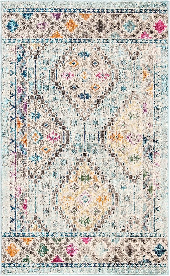 SAFAVIEH Madison Collection Accent Rug - 2'2" x 4', Blue & Yellow, Boho Diamond Distressed Design, Non-Shedding & Easy Care, Ideal for High Traffic Areas in Entryway, Living Room, Bedroom (MAD418K)