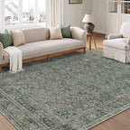 Area Rug 8x10 Gray Living Room Washable Vintage Carpet Non Slip Indoor Retro Traditional Grey Accent Throw Large Rug for Office Bedroom Dining Room Playroom