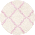 SAFAVIEH Dallas Shag Collection Area Rug - 4' Round, Ivory & Light Pink, Trellis Design, Non-Shedding & Easy Care, 1.5-inch Thick Ideal for High Traffic Areas in Living Room, Bedroom (SGD257P)