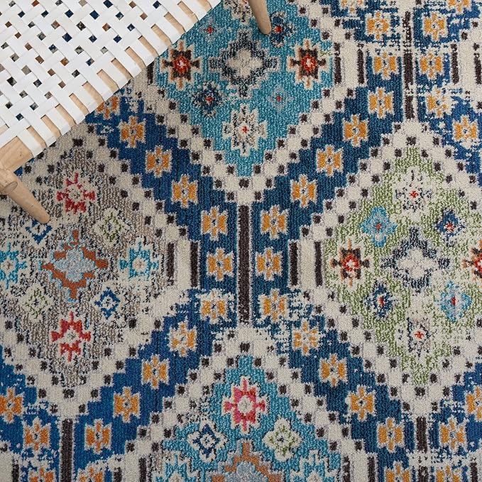SAFAVIEH Madison Collection Area Rug - 9' x 12', Navy & Beige, Boho Diamond Distressed Design, Non-Shedding & Easy Care, Ideal for High Traffic Areas in Living Room, Bedroom (MAD418M)