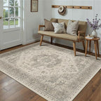 5x7 Washable Area Rug Beige Grey Vintage Distressed Rug for Office Oriental Soft Thin Indoor Retro Gray Carpet Non Slip Low Pile Floor Cover for Living Ding Room Bedroom Laundry Dorm
