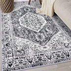 KOZYFLY Boho Area Rug 3x5 Ft Rugs for Entryway Washable Entry Rug Non Slip Door Mat Indoor Entrance Printed Faux Wool Vintage Kitchen Rug Throw Rugs for Kitchen Living Room, Grey
