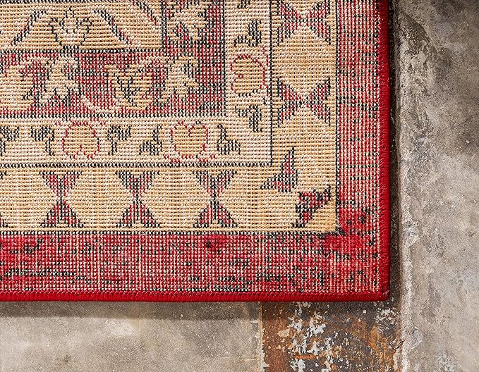 Unique Loom Taftan Collection Border Geometric Tribal Inspired Design Area Rug (8' 0 x 8' 0 Square, Red/ Gold)