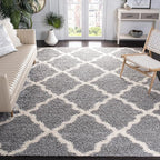 SAFAVIEH Dallas Shag Collection Area Rug - 8'6" x 12', Grey & Ivory, Trellis Design, Non-Shedding & Easy Care, 1.5-inch Thick Ideal for High Traffic Areas in Living Room, Bedroom (SGD257G)