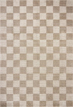 Loloi Chris Loves Julia Calvin Collection CLV-01 Pebble/Ivory 7'-10" x 7'-10" Round Area Rug Checkered Neutral Soft Living Room Bedroom Carpet
