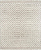 Mark&Day Wool Rugs, 9x12 Clinten Solid and Border Light Gray Checkered Rug, Grey Ivory Carpet for Living Room, Bedroom or Kitchen (8'10" x 12')