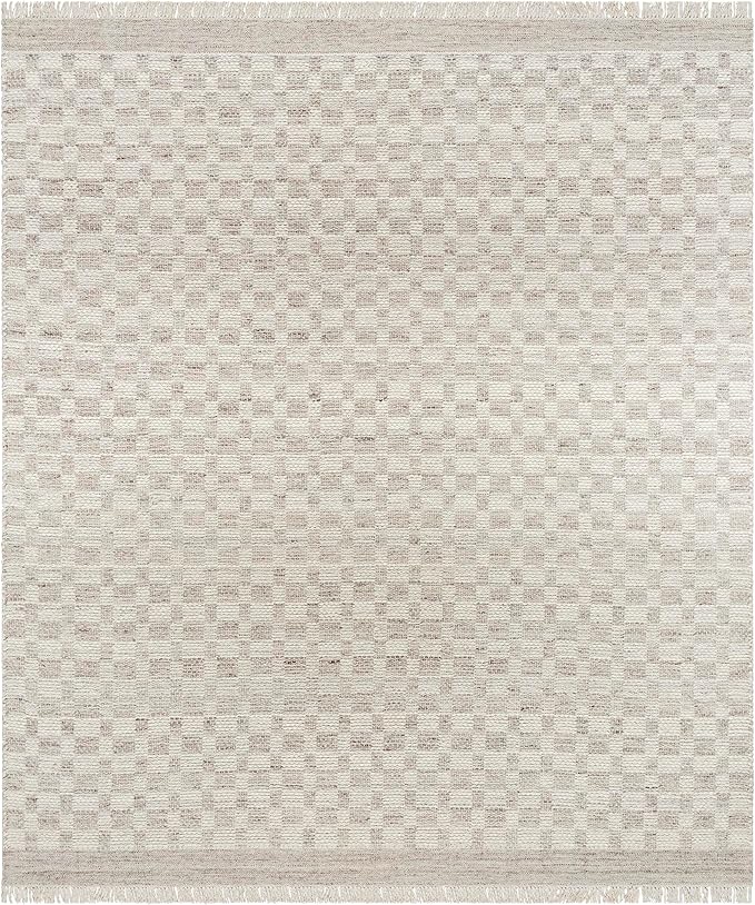 Mark&Day Wool Rugs, 9x12 Clinten Solid and Border Light Gray Checkered Rug, Grey Ivory Carpet for Living Room, Bedroom or Kitchen (8'10" x 12')