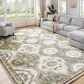 EnHomee Area Rugs 5x7, Soft Washable Rugs for Living Room Bedroom, Boho Non Slip Low Pile Stain Resistant Washable Rug Large Carpet for Dining Room,Easy to Clean Living Room Rug, Green