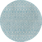 Unique Loom Outdoor Trellis Collection Area Rug - Tribal Trellis (5' 3" Round, Aqua/ Ivory)