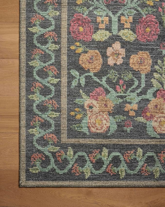 Loloi Rifle Paper Co. Rosa Collection RSA-01 Black 2'-6" x 12'-0" Runner Rug