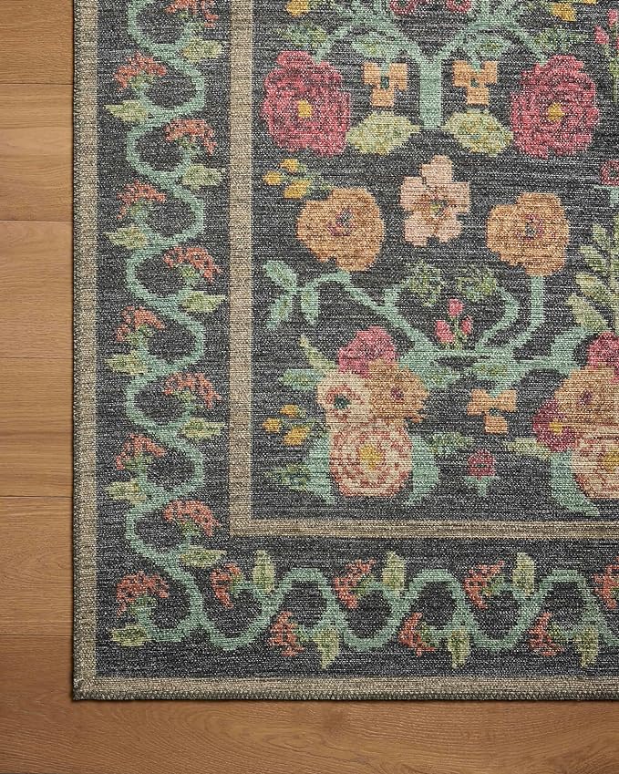 Loloi Rifle Paper Co. Rosa Collection RSA-01 Black 7'-6" x 9'-6" Area Rug