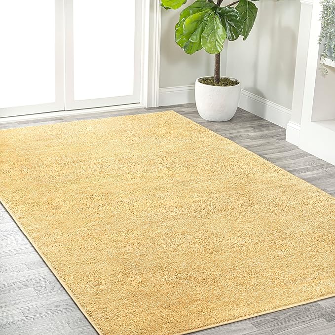 Eyely UES100B-15 Supersoft Haze Solid Low-Pile Indoor Area Rug, Coastal, Bohemian, Minimalist, Classic, Casual for Bedroom,Kitchen,Living Room,Non Shedding,Easy-Washing, Yellow, 12 X 15