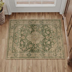 HUGEAR 2x3 Entryway Area Rug Retro Green Small Rug Machine Washable Door Mat Vintage Floral Low Pile Carpet Distressed Throw Rug Entrance Kitchen Bathroom Bedroom Office Non Slip Soft Lightweight
