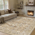 HUGEAR 5x7 Machine Washable Rugs Brown Beige Hallway Area Rug Indoor Accent Rug Floral Low Pile Carpet Soft Throw Aesthetic Rug Bedroom Living Room Office Dining Room Kitchen Laundry Room Non Slip