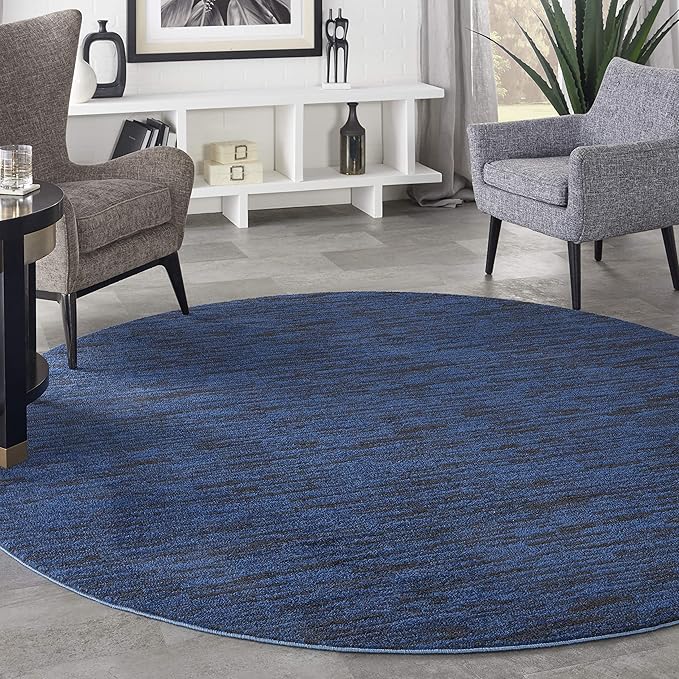 Nourison Home Nourison Essentials Midnight Blue 8' x Round Area Rug - Easy Clean, Non Shedding, Bed Room, Living Room, Dining Room, Kitchen (8' x Round)
