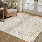 Light Brown Area Rug 3x5 Office Entryway Rug Machine Washable Kitchen Vintage Distressed Non Slip Carpet Indoor Retro Floral Accent Throw Door Mat for Bathroom Bedroom Dining Living Room