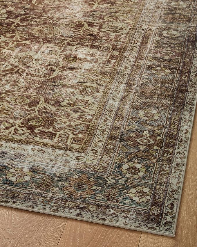 Loloi Magnolia Home by Joanna Gaines Sinclair Collection SIN-01 Rust/Lagoon 2'-3" x 9'-6", .25" Pile Height, Machine Washable, Runner Rug