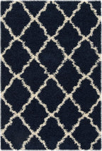 SAFAVIEH Dallas Shag Collection Accent Rug - 3' x 5', Navy & Ivory, Trellis Design, Non-Shedding & Easy Care, 1.5-inch Thick Ideal for High Traffic Areas in Entryway, Living Room, Bedroom (SGD257N)