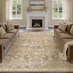 HUGEAR 6x9 Machine Washable Rugs Brown Beige Hallway Large Area Rug Indoor Accent Rug Floral Low Pile Carpet Soft Throw Aesthetic Rug Bedroom Living Room Office Dining Room Kitchen Laundry Room