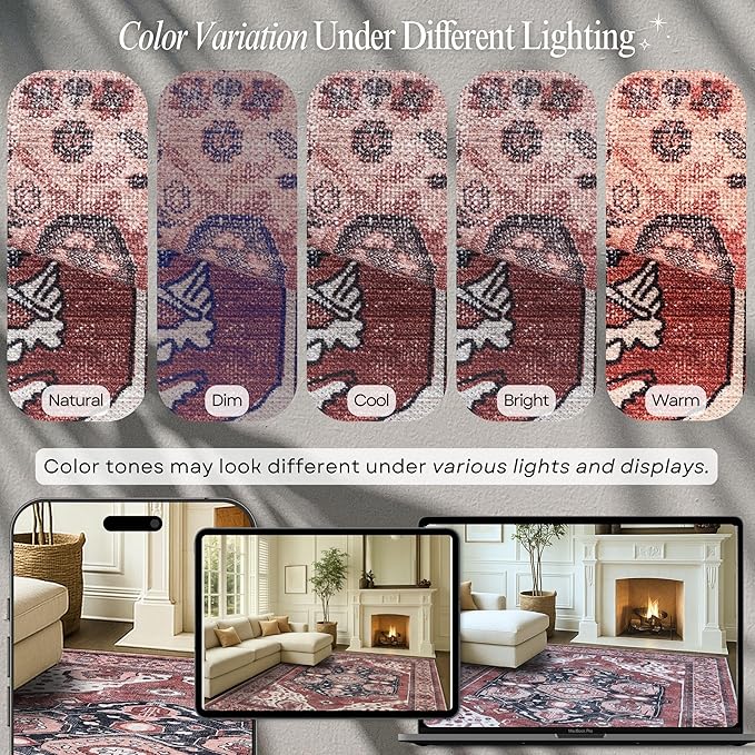 Fame Rugs Turkish Rug. Washable Vintage Oriental Antique Inspired Traditional Doormat Small Modern Area Rugs Luxury Entryway Entry Bedroom Bathroom Kitchen (404RR, 2' x 3')
