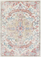 Livabliss Area Rugs - 7x9 Odelia Vintage Boho Red Off-White Blue Area Rug for Living Room Bedroom - Floral Medallion Stain Resistant Carpet for Kitchen, Nursery, Office (6'7" x 9')