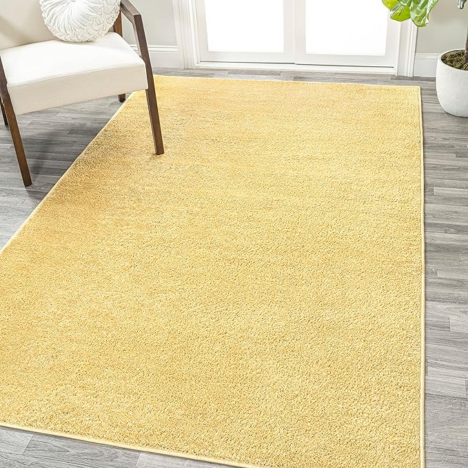 Eyely UES100B-5 Supersoft Haze Solid Low-Pile Indoor Area Rug Casual;Contemporary;Solid;Traditional, Bedroom, Kitchen, Living Room, Easy-Cleaning, Non-Shedding, 5 X 8, Mustard