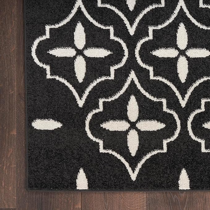Nourison Home Nourison Essentials Black Ivory 2'2" x 7'6" Area Rug - Easy Clean, Non Shedding, Bed Room, Living Room, Dining Room, Kitchen (8' Runner)