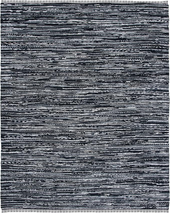 SAFAVIEH Rag Rug Collection Area Rug - 5' x 8', Black, Handmade Boho Stripe Cotton, Ideal for High Traffic Areas in Living Room, Bedroom (RAR121Z)