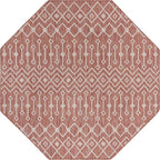 Unique Loom Outdoor Trellis Collection Area Rug - Tribal Trellis (7' 10" Octagon, Rust Red/ Ivory)