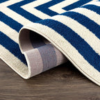 Abani Contemporary Blue & Ivory 5'3" x 7'6"(5'x8') Area Rug, Contrasting Geometric Modern Stripe Symmetrical Living Room Carpet Rugs