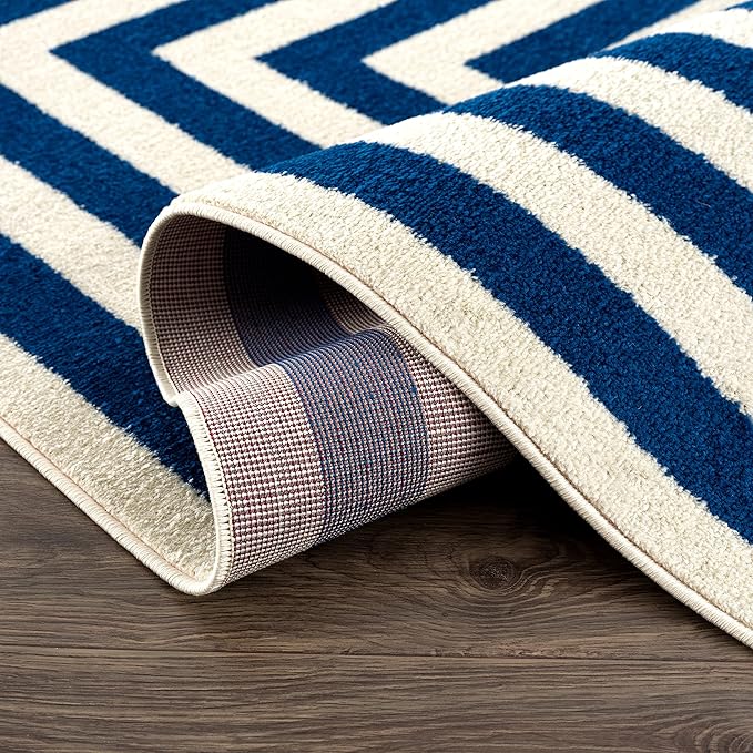 Abani Contemporary Blue & Ivory 5'3" x 7'6"(5'x8') Area Rug, Contrasting Geometric Modern Stripe Symmetrical Living Room Carpet Rugs