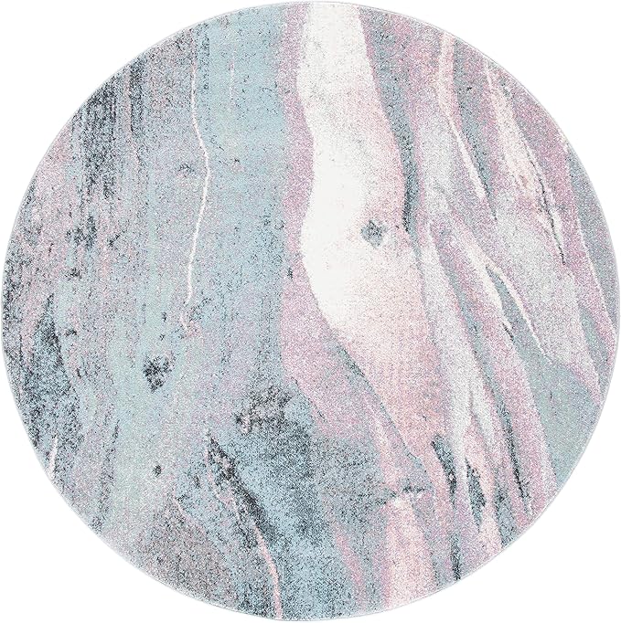 SAFAVIEH Glacier Collection Area Rug - 3' Round, Pink & Blue, Modern Abstract Design, Non-Shedding & Easy Care, Ideal for High Traffic Areas in Living Room, Bedroom (GLA126U)