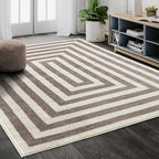 Abani Contemporary Beige & Ivory 7'9" x 10'2" Area Rug, Contrasting Geometric Modern Stripe Symmetrical Living Room Carpet Rugs