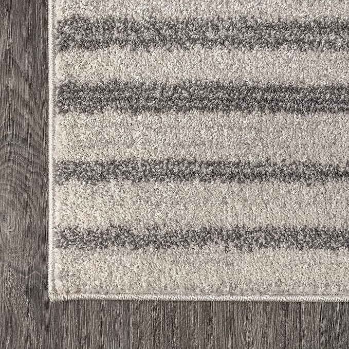 JONATHAN Y Lyla Offset Stripe Gray/Cream Indoor Area Rug, 4x6, Contemporary, Modern, Easy-Cleaning for Living Room, Bedroom, Kitchen, Pet Friendly, Non-Shedding (MOH204A-4)